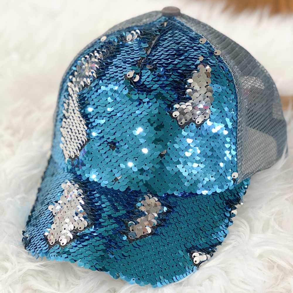 Womens Sequined Hat C.C Criss cross ponytail mom cap